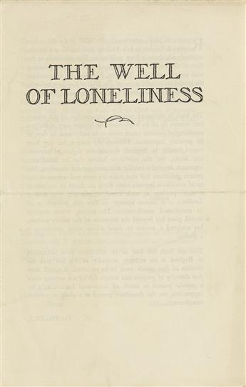 RADCLYFFE HALL (1880-1943)  The Well of Loneliness.